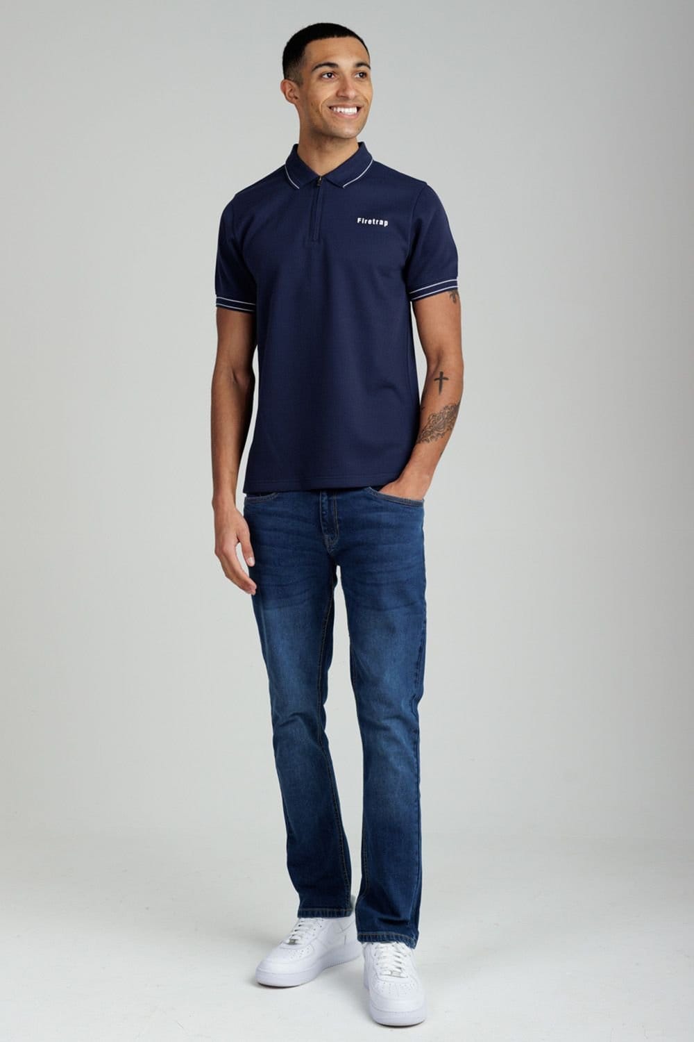 Firetrap Firetrap Men's Regular Fit Textured Zip Up Polo Shirt in Navy - 4