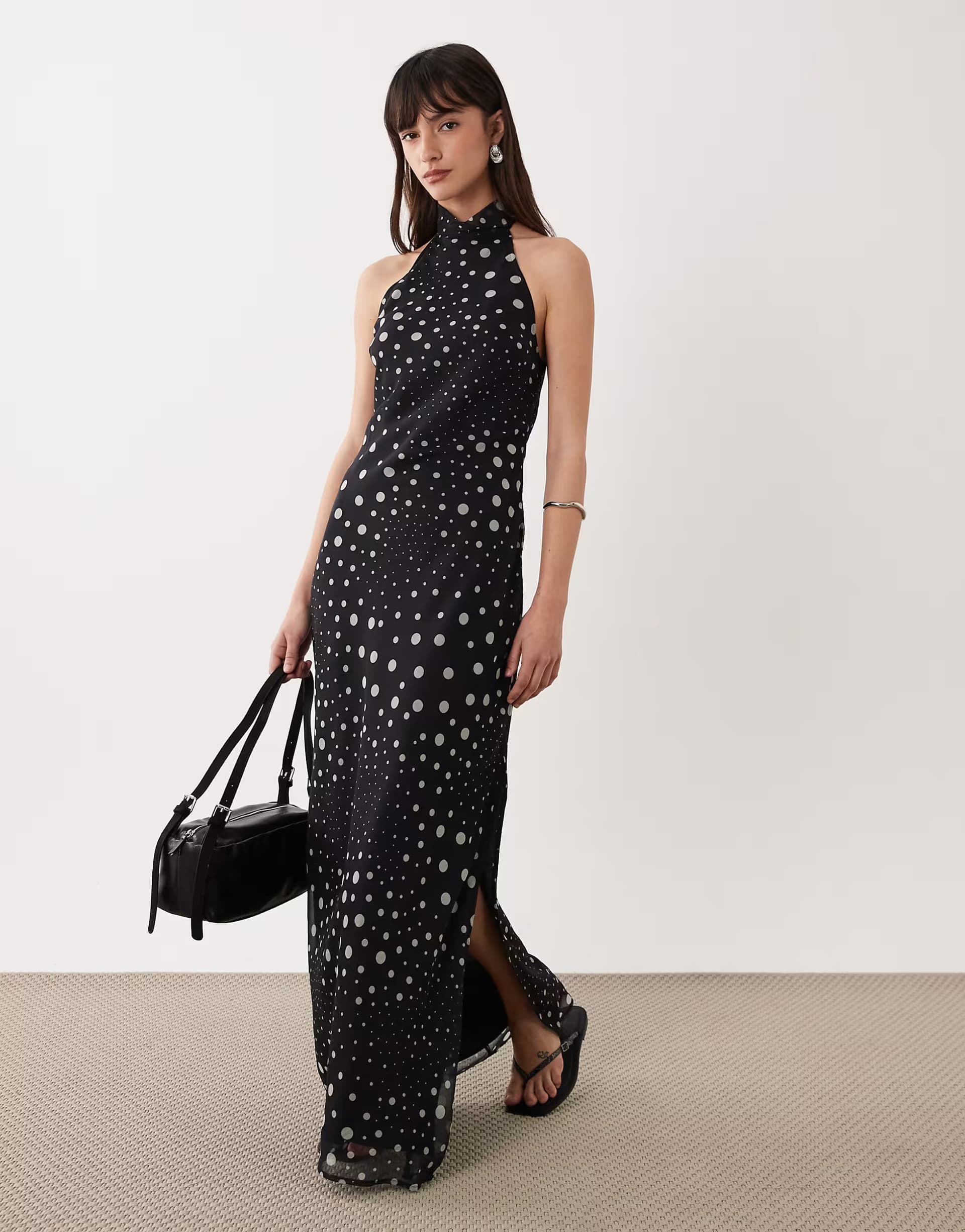 ASOS ASOS DESIGN chiffon high neck midi dress in black spot print