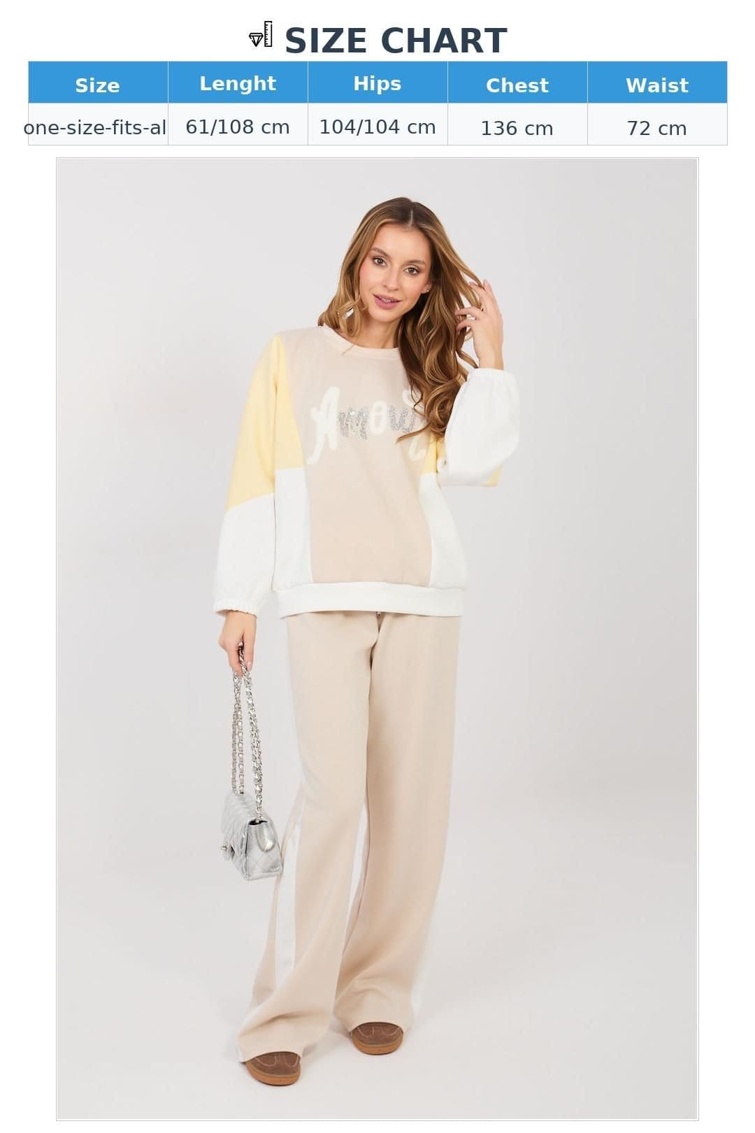 Love Lace Love Lace Women's Butter Soft Wide Leg Sequin Track Set in Beige - 4