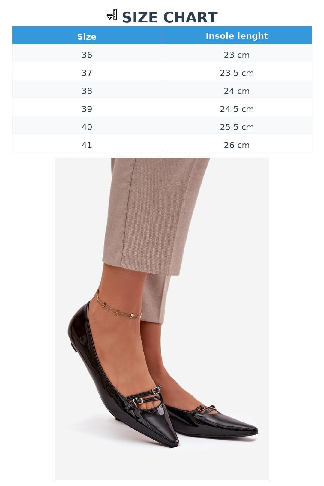 Love Lace Love Lace Women's Patent Ballet Flats with Pointed Toe & Gold Buckle Straps in Black - 4
