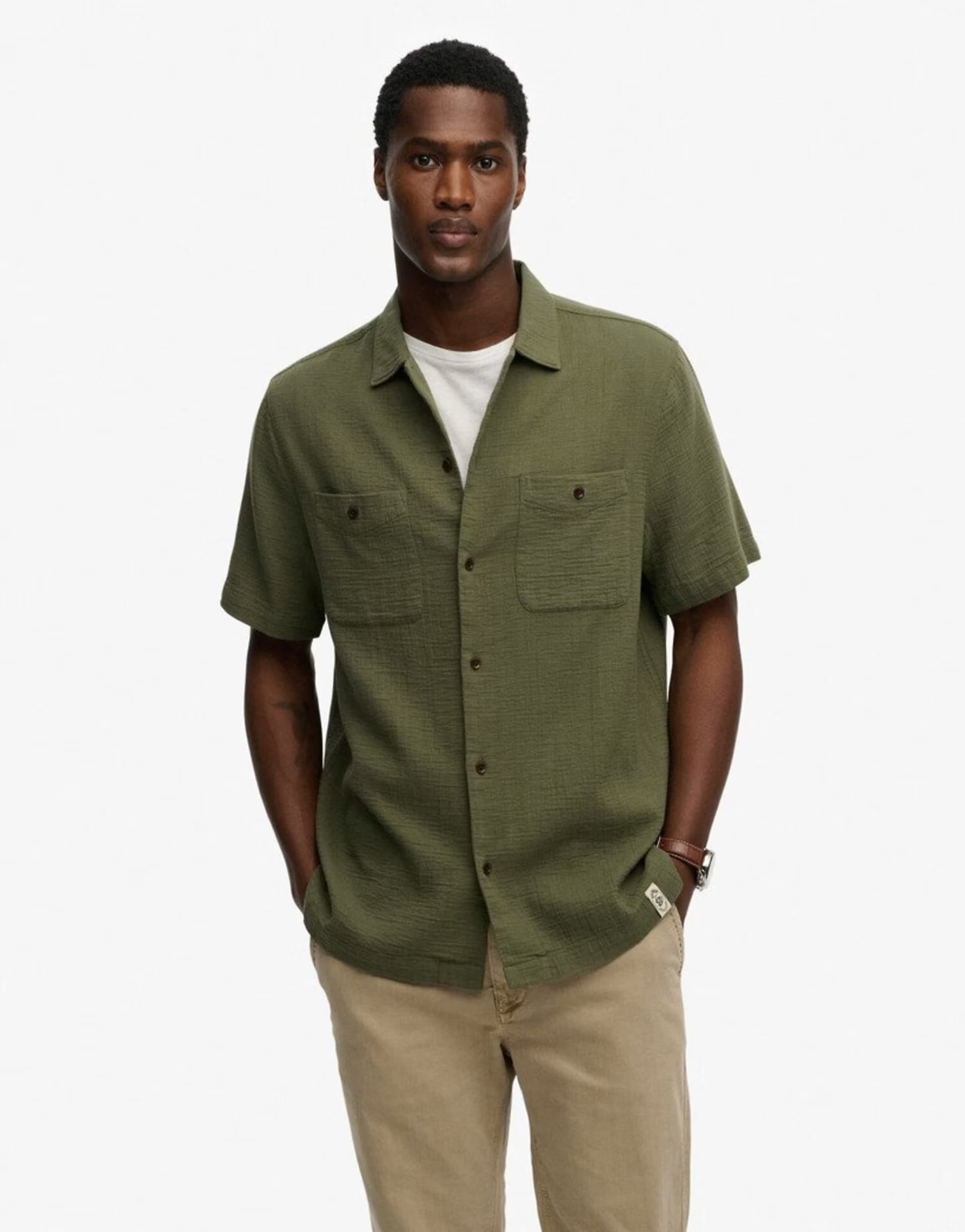 ASOS Superdry The merchant store - textured short sleeve shirt in beetle green