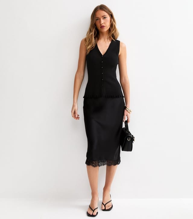 New Look Women's Black Lightweight Peplum V Neck Waistcoat New Look - 3