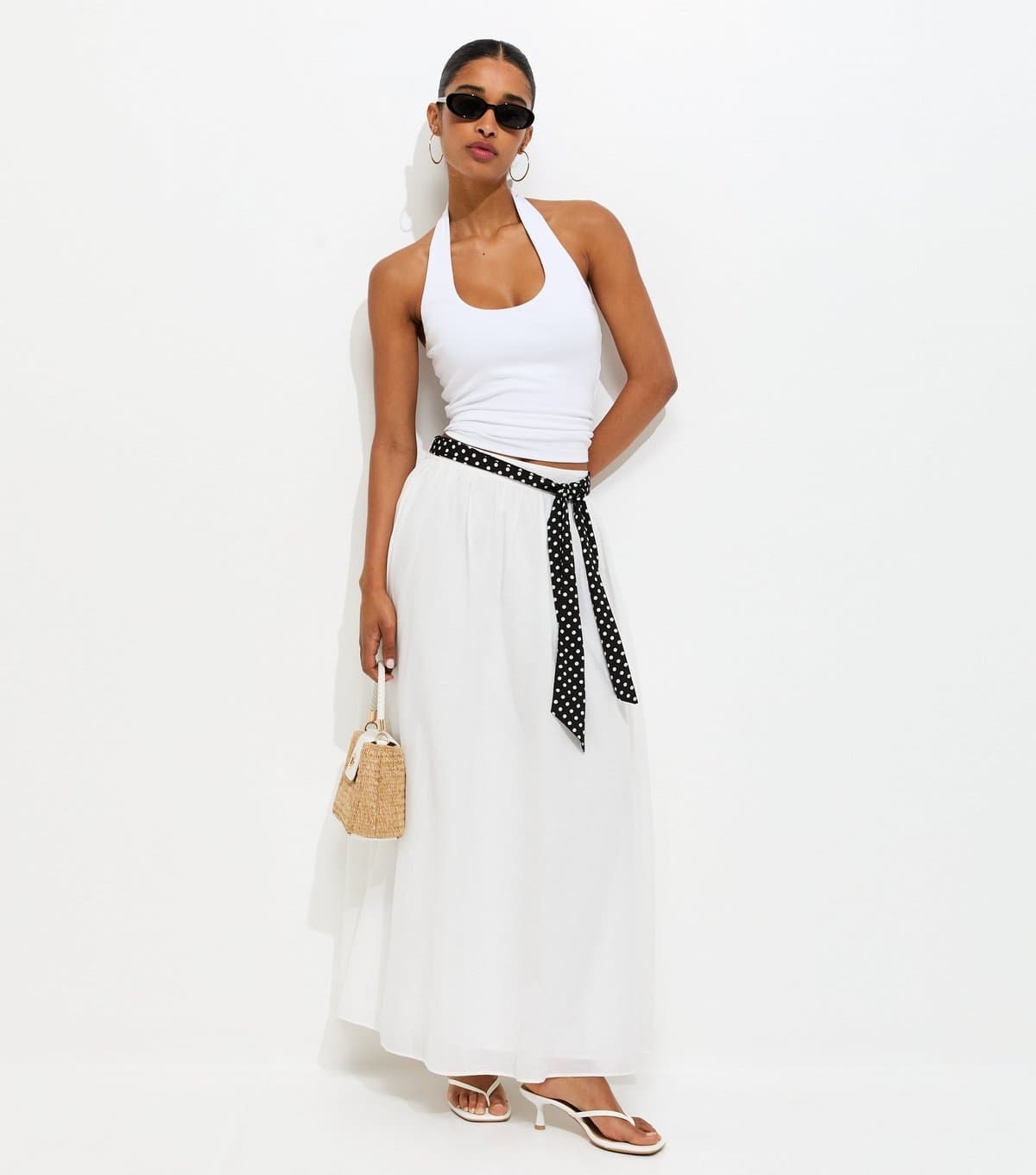 New Look New Look White Crepe Belted Maxi Skirt
