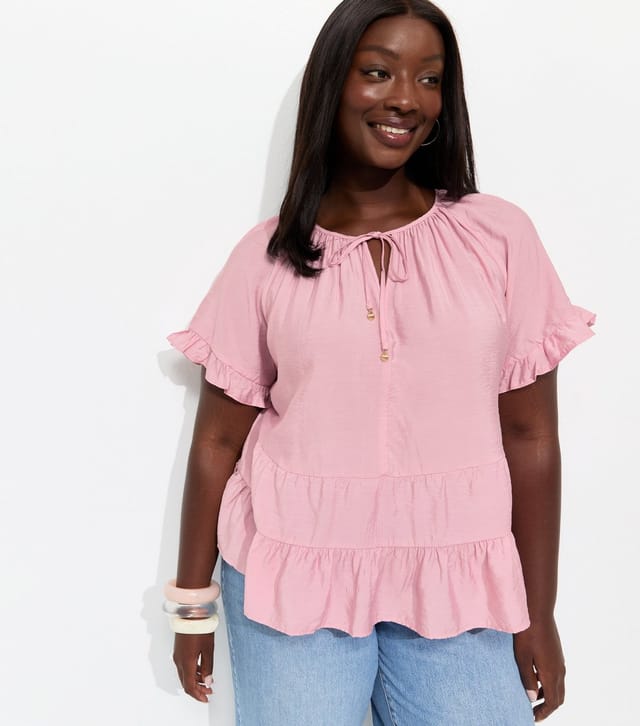 New Look Women's Plus Size Pale Pink Tiered Short Sleeve Top Curves New Look - 2