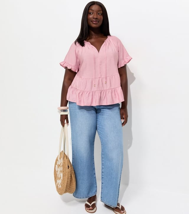 New Look Women's Plus Size Pale Pink Tiered Short Sleeve Top Curves New Look - 3