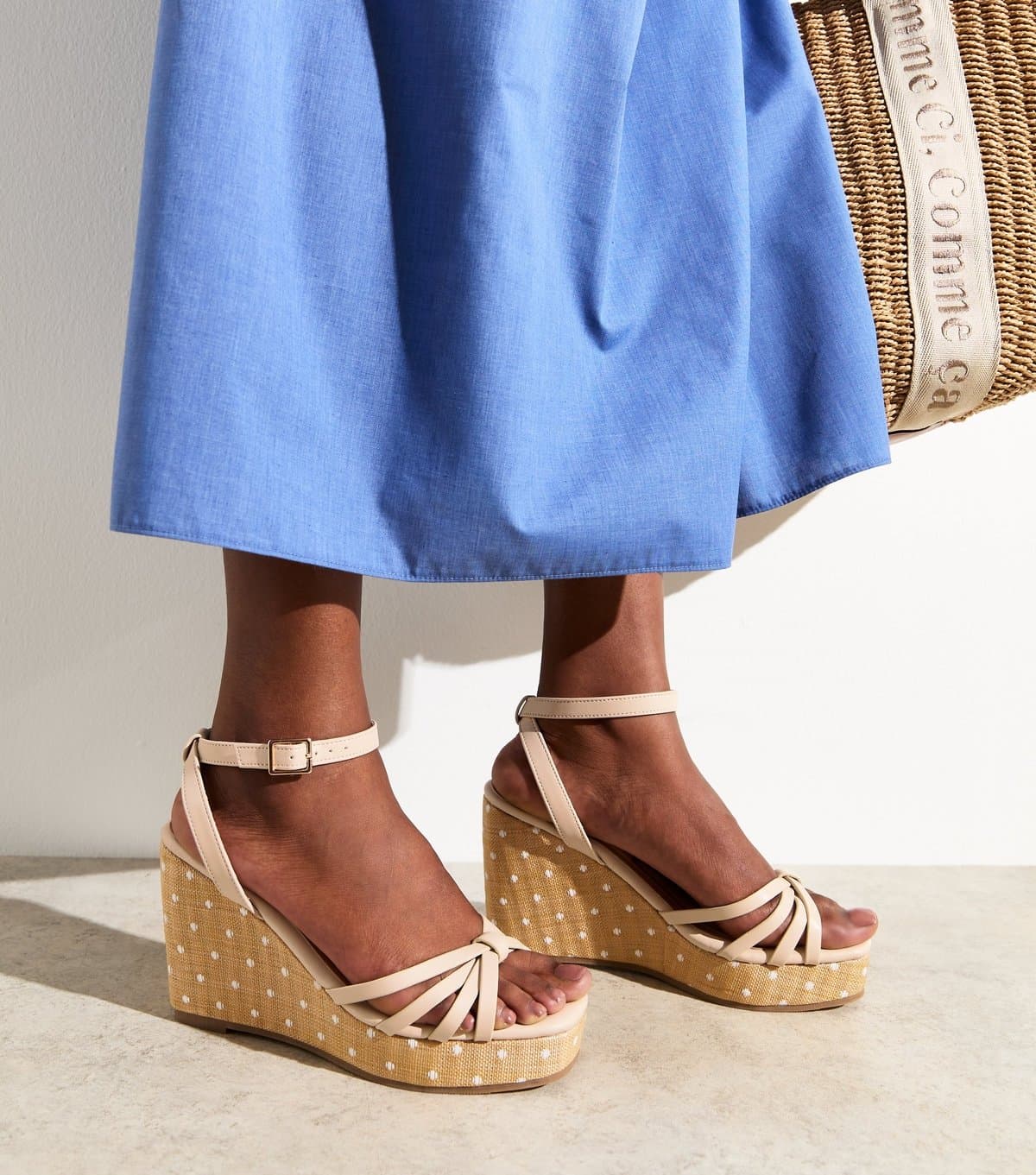 New Look Women's Off White Strappy Polka Dot Wedge Sandals Vegan New Look