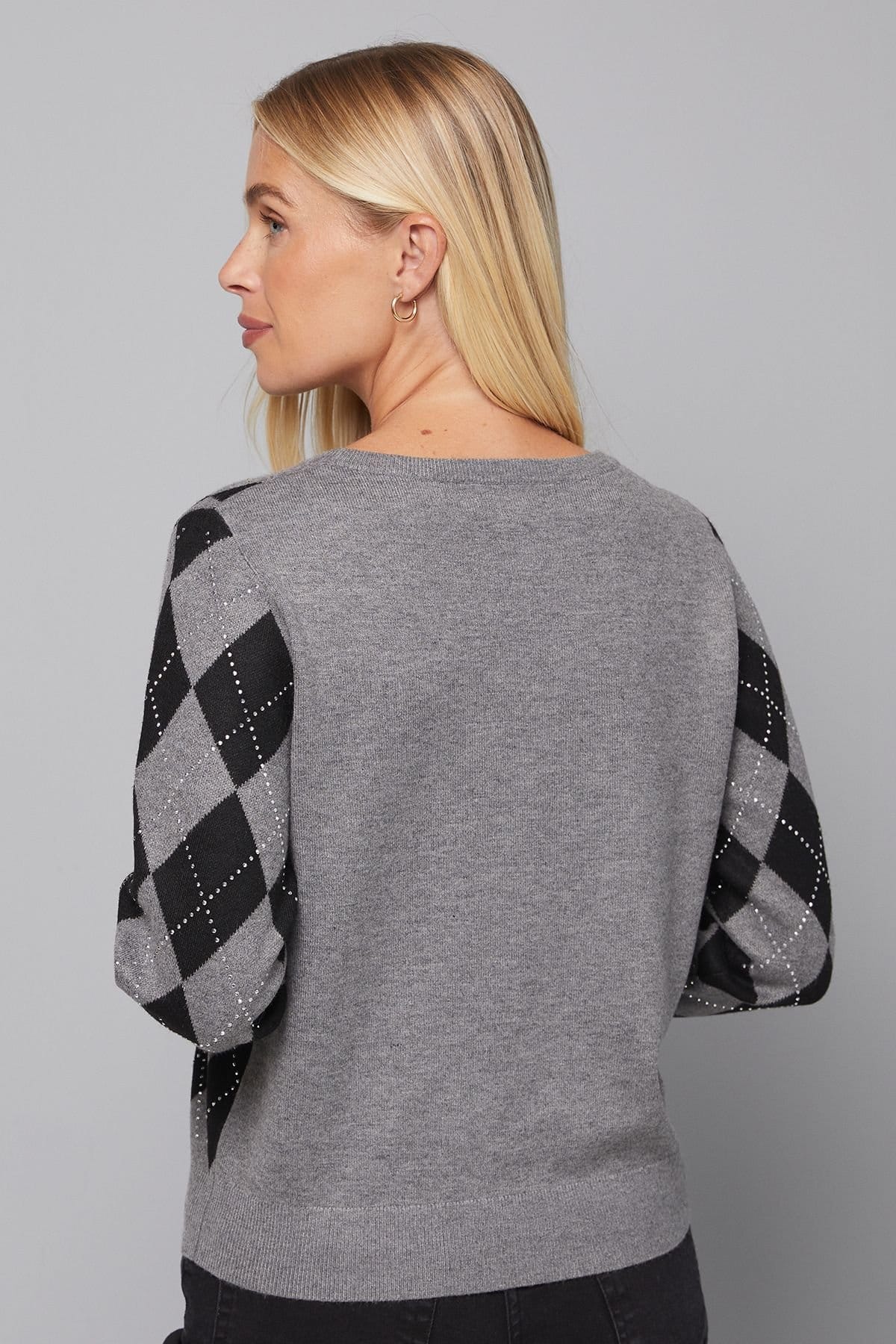 Wallis Wallis Women's Petite Sequin Argyle Crew Neck Jumper in Mono - 4