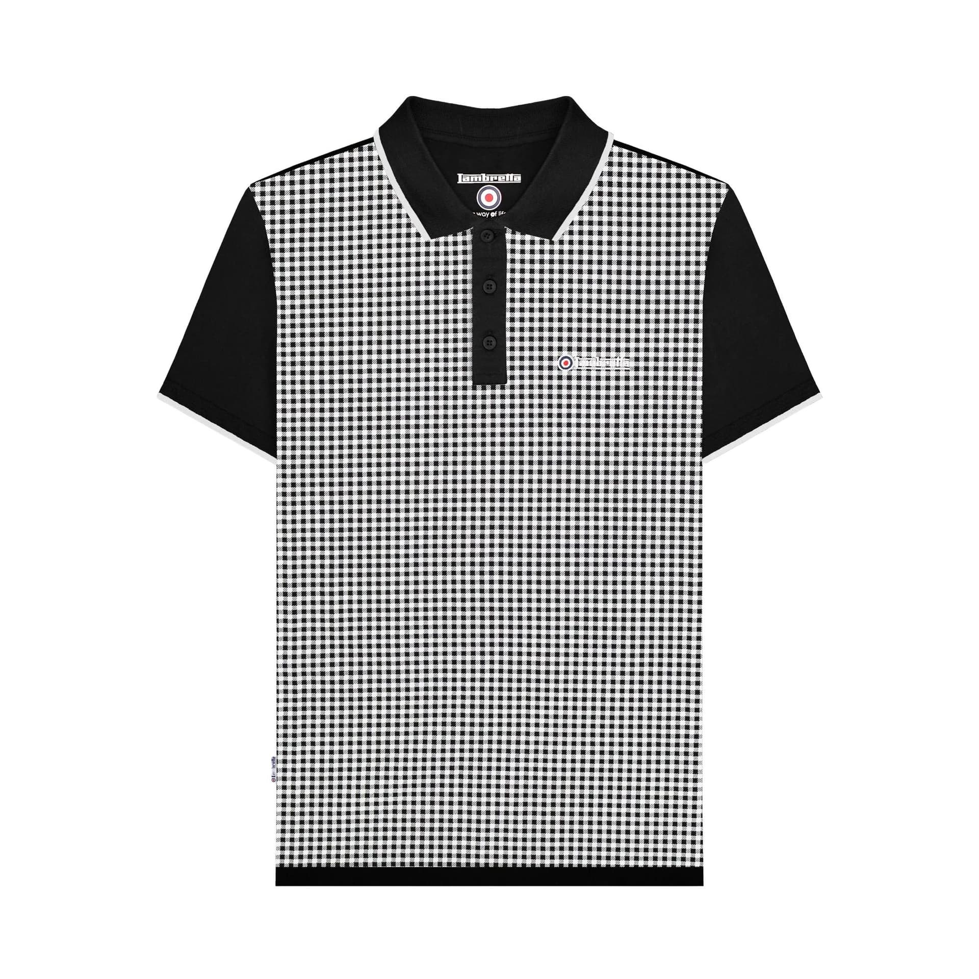 Lambretta Lambretta Men's Gingham All-Over Print Polo Shirt in Black