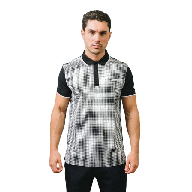 Lambretta Lambretta Men's Gingham All-Over Print Polo Shirt in Black - 3
