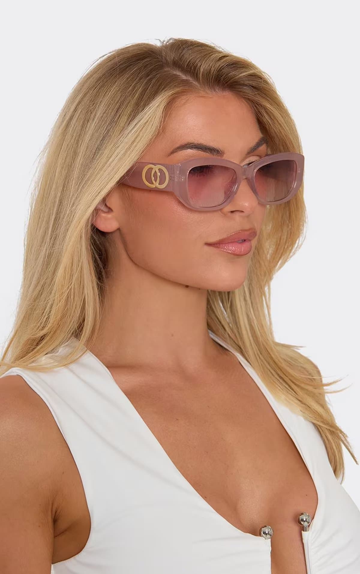 EGO Thick Frame Cateye Shaped Side Logo Detail Sunglasses In Pink, Women's Size UK 0