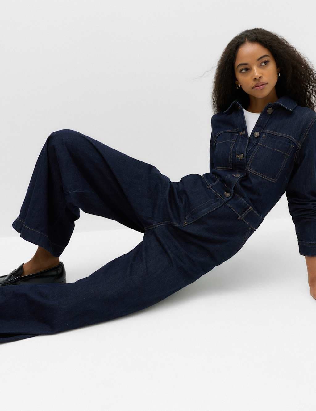 Marks & Spencer M&S Denim Long Sleeve Wide Leg Jumpsuit Denim