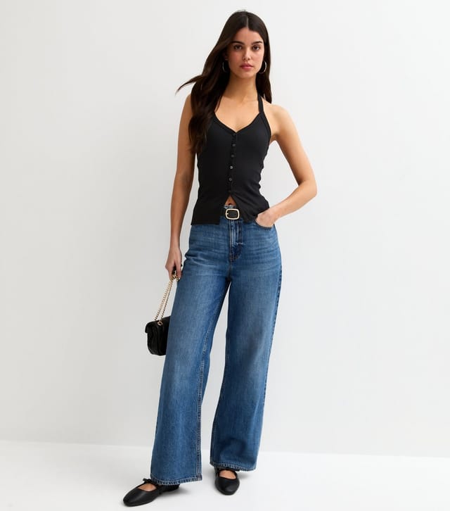 New Look Women's Black Button Through Halter Neck Cami Top New Look - 3