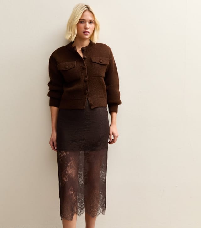 New Look Women's Dark Brown Lace Midi Skirt New Look - 2