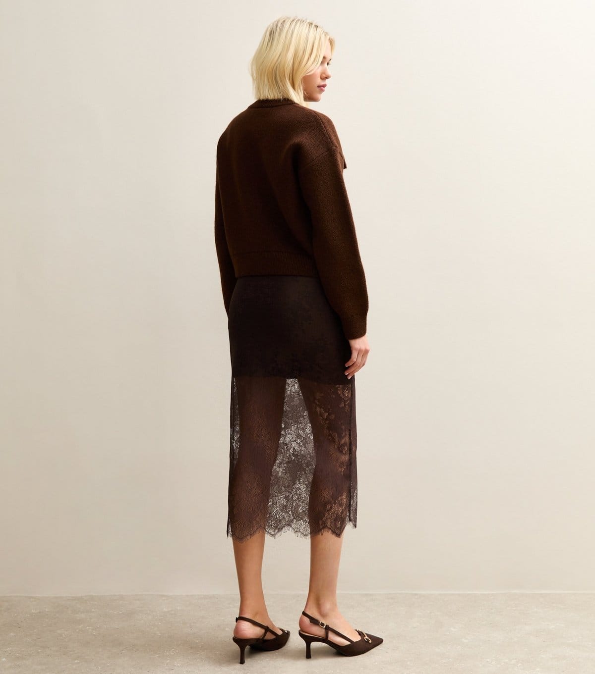 New Look Women's Dark Brown Lace Midi Skirt New Look - 4