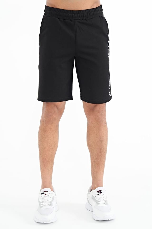 Tommy Life Tommy Life Men's Printed Fleece Sweat Shorts in Black - 2