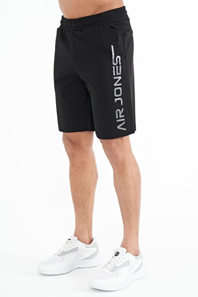 Tommy Life Tommy Life Men's Printed Fleece Sweat Shorts in Black - 3