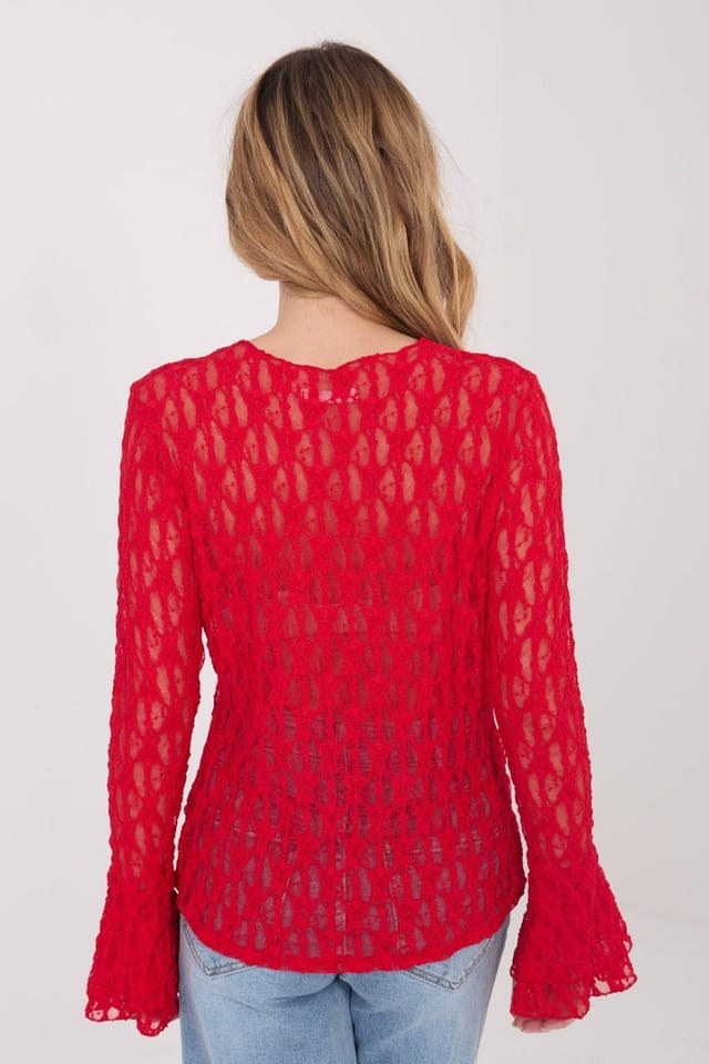Love Lace Love Lace Women's Elegant Fitted Lace Bell Sleeve Blouse in Red - 3