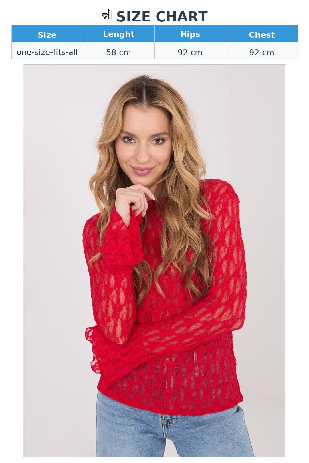 Love Lace Love Lace Women's Elegant Fitted Lace Bell Sleeve Blouse in Red - 4