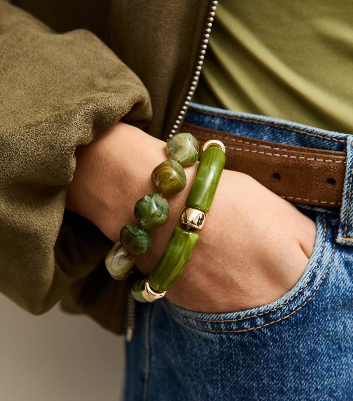 New Look New Look Light Green Mixed Bead Bracelets Pack Of 2