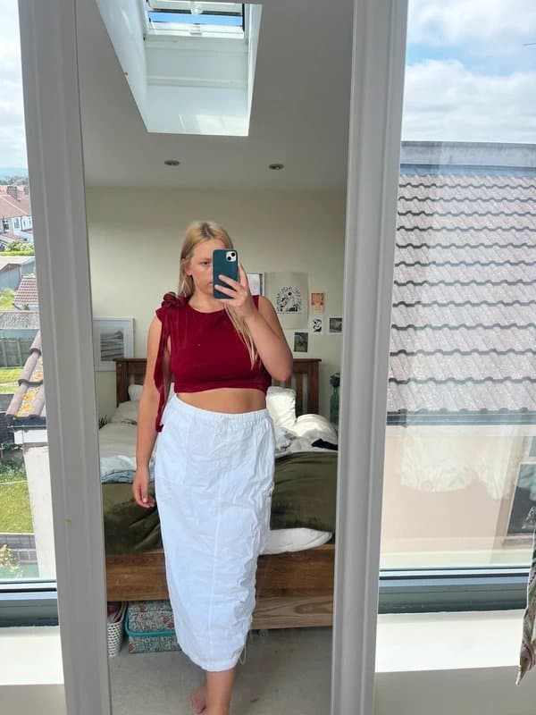 ASOS White side ruched cargo midi skirt