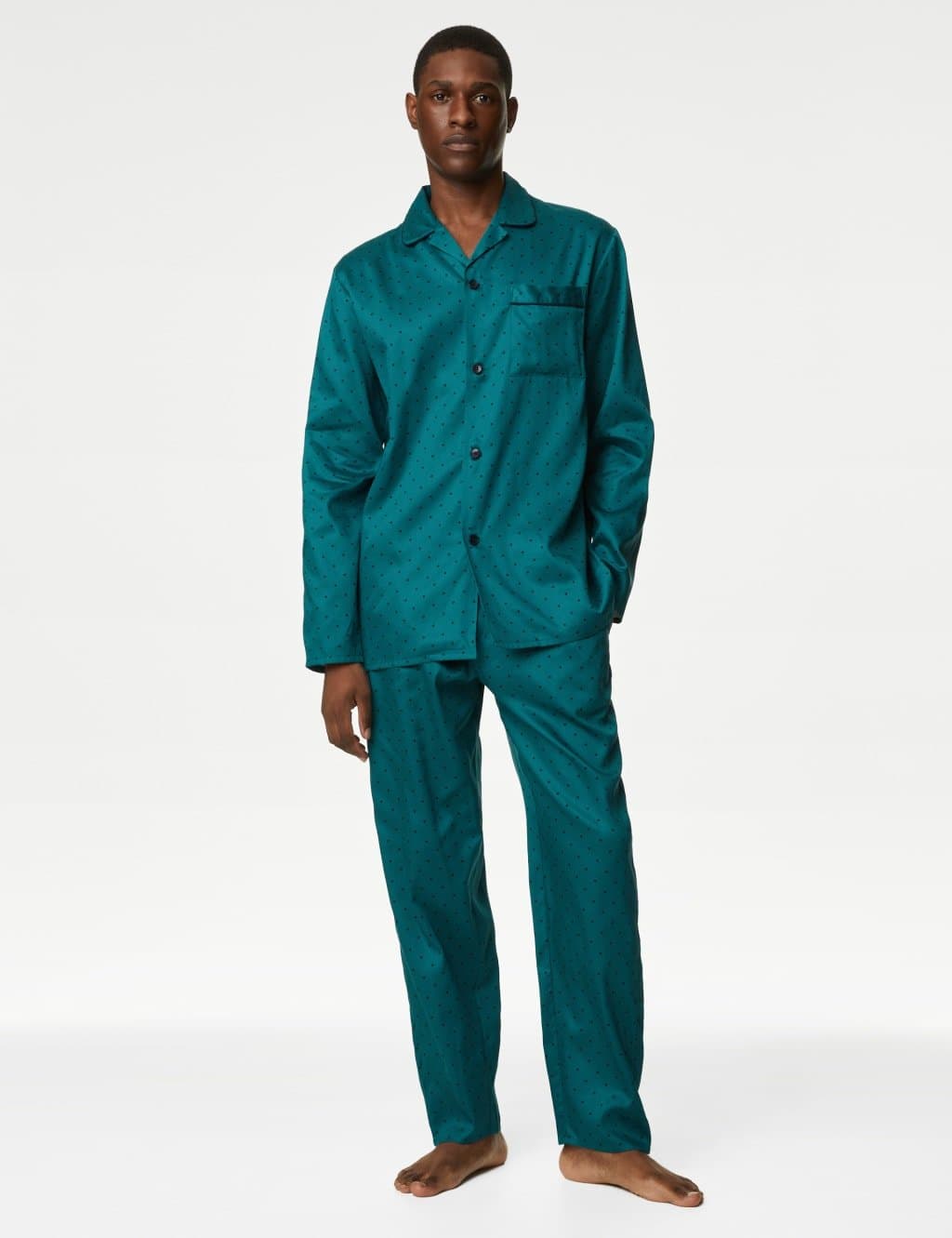 Marks & Spencer M&S Pure Cotton Polka Dot Pyjama Set Teal Mix