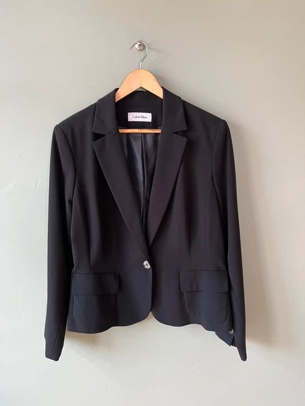 Calvin Klein Calvin Klein Blazer Size 16 Black Smart Jacket Silver Buttons Designer Chic VGC