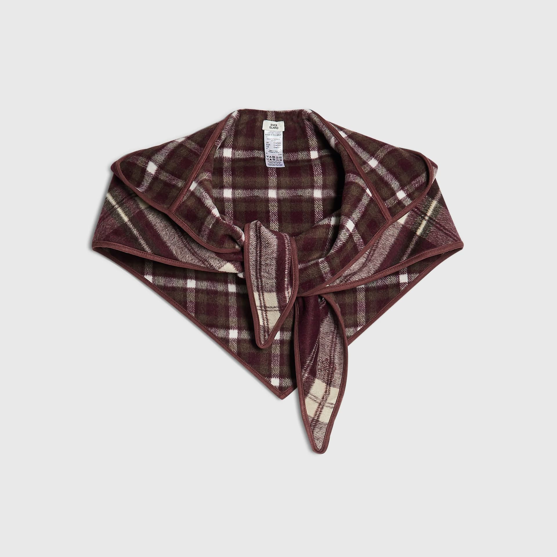 River Island River Island Womens Burgundy Check Hooded Triangle Scarf