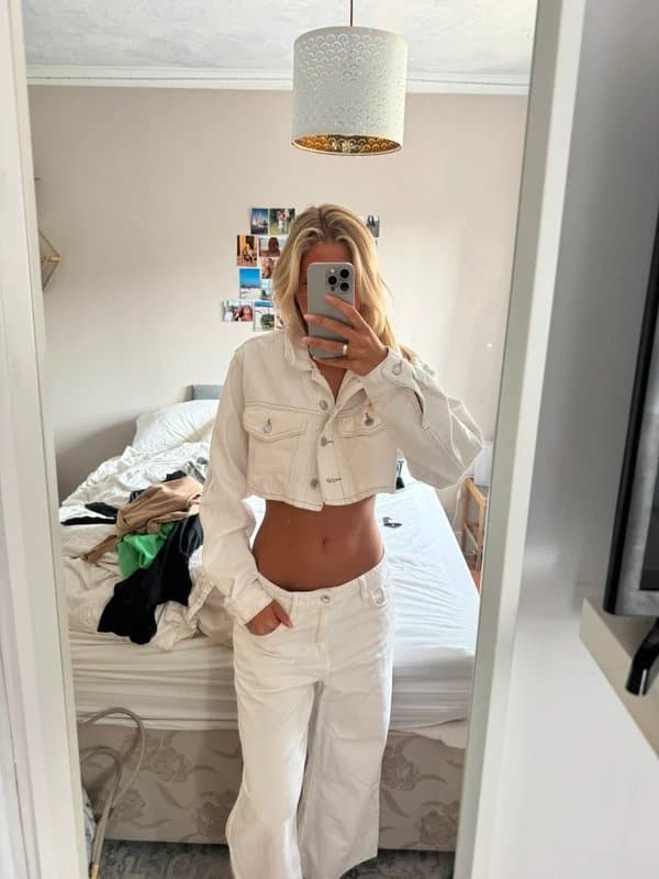 Bershka cropped white denim jacket