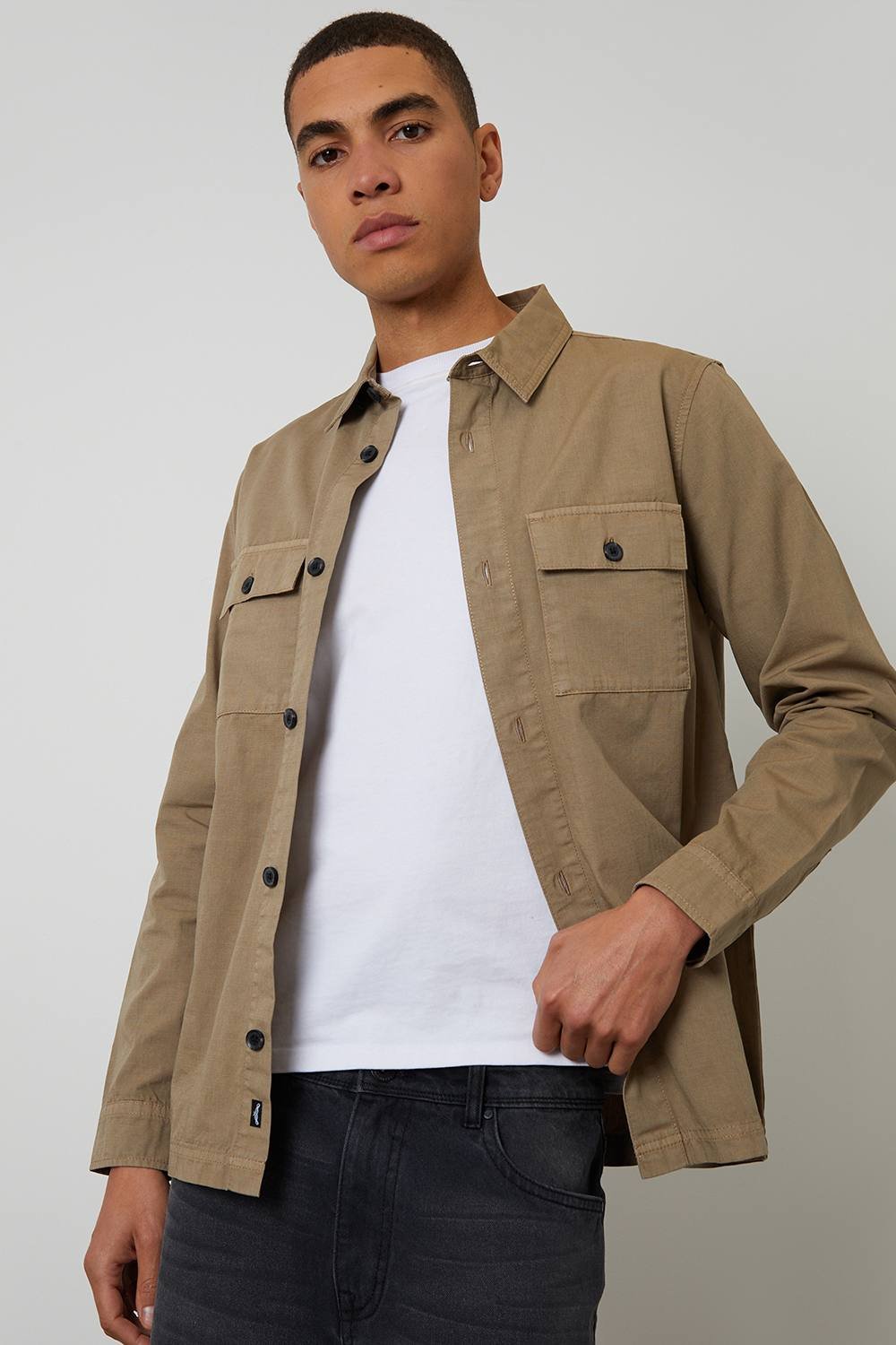 Threadbare Threadbare Men's Lightweight Cotton Shacket in Taupe - 3