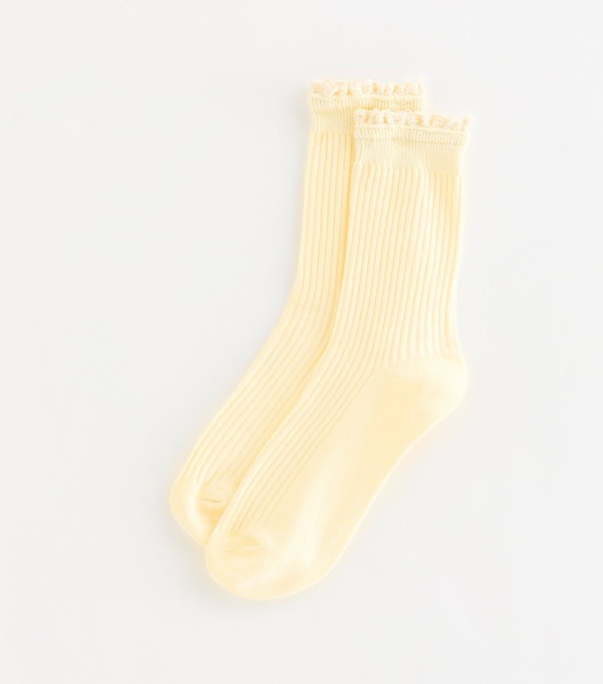 New Look Bright Yellow Ribbed Crochet Frill Ankle Socks New Look
