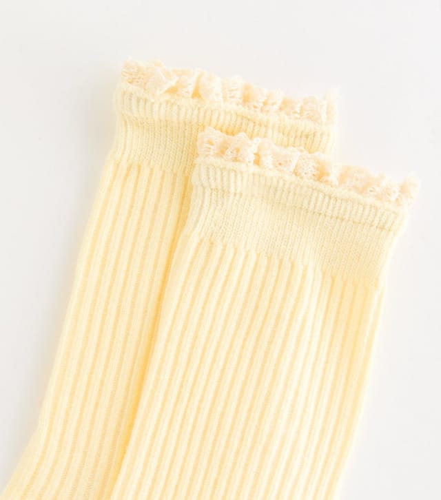 New Look Bright Yellow Ribbed Crochet Frill Ankle Socks New Look - 2
