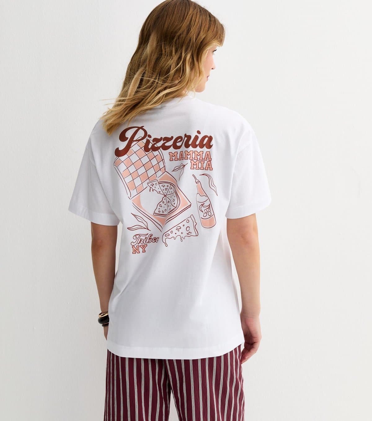 New Look Women's White Pizza Print Oversized T-Shirt New Look