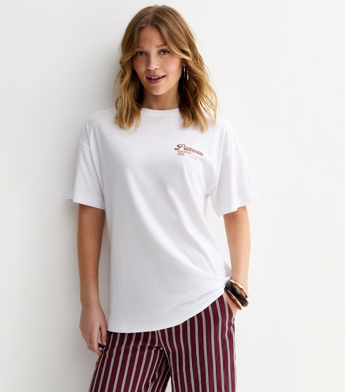 New Look Women's White Pizza Print Oversized T-Shirt New Look - 4