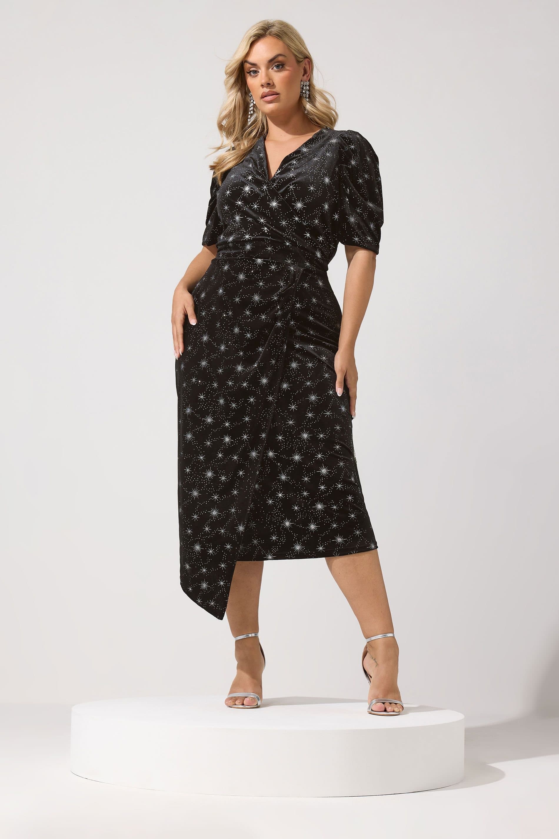 Yours Yours Women's Star Glitter Velvet Wrap Maxi Dress in Black