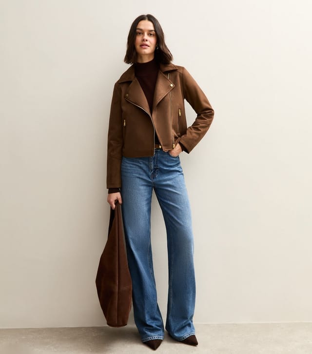 New Look Women's Mid Brown Faux Suede Biker Jacket New Look - 3