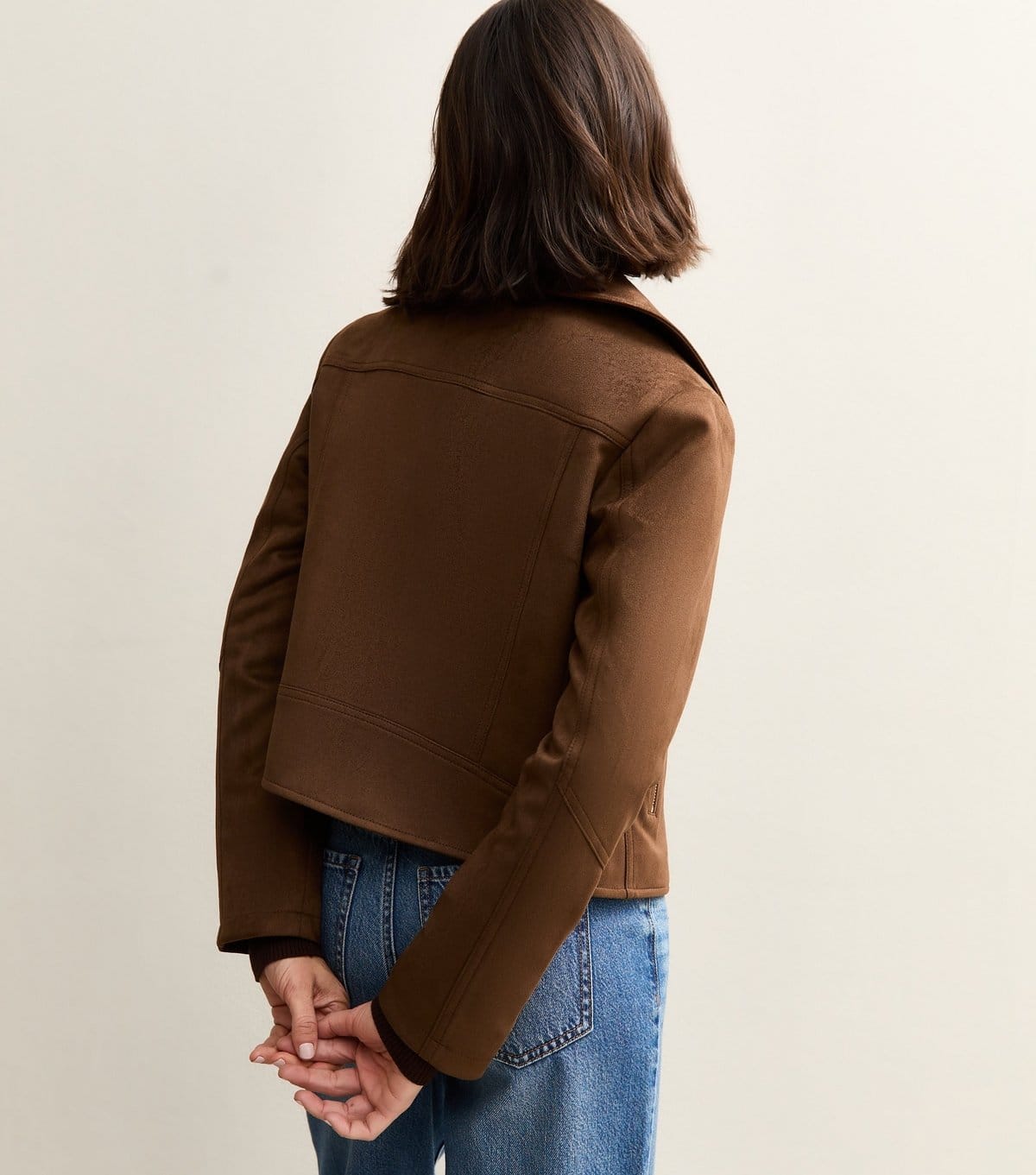 New Look Women's Mid Brown Faux Suede Biker Jacket New Look - 4