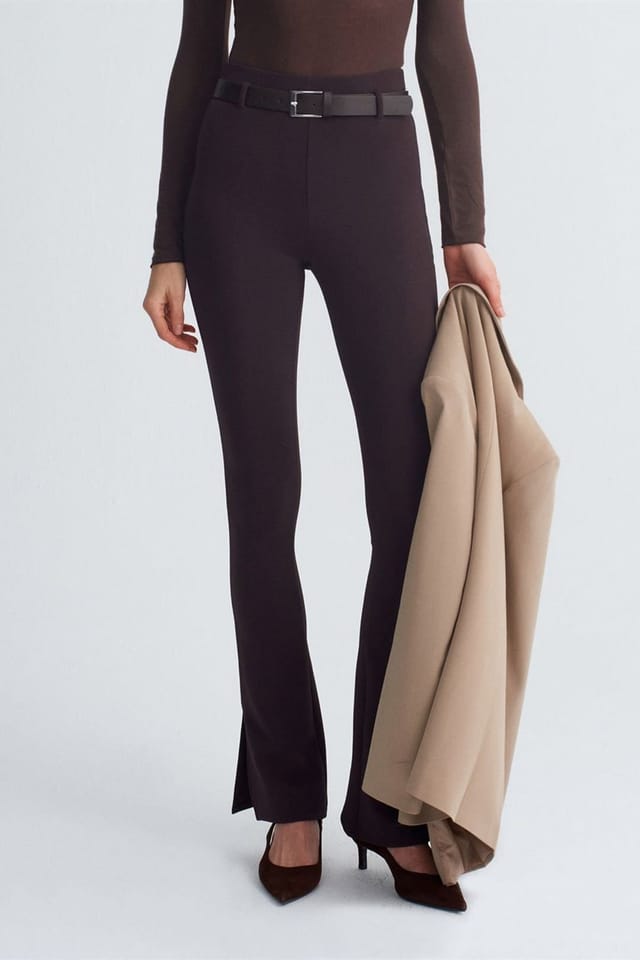 Dilvin Dilvin Women's Belted Skinny Flare Pants in Chocolate - 2