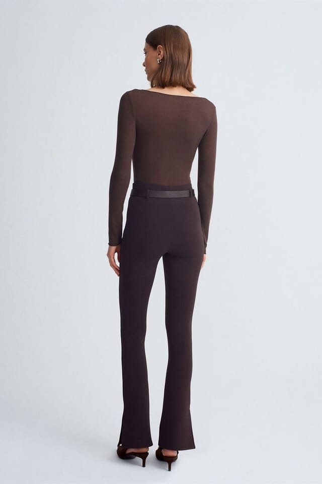 Dilvin Dilvin Women's Belted Skinny Flare Pants in Chocolate - 3