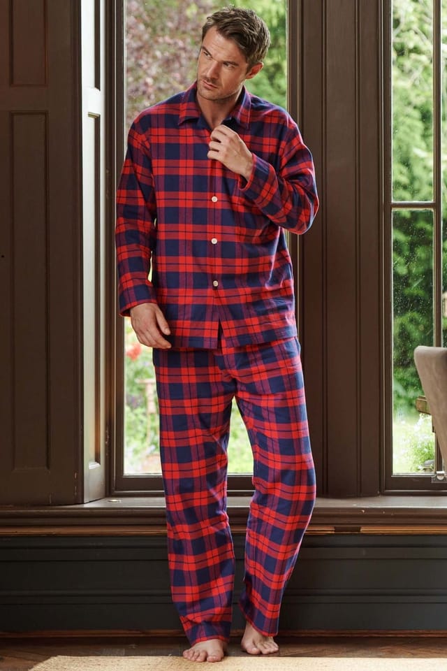 British Boxers British Boxers Men's "Dumbarton" Tartan Brushed Cotton Pyjama Set in Red - 2
