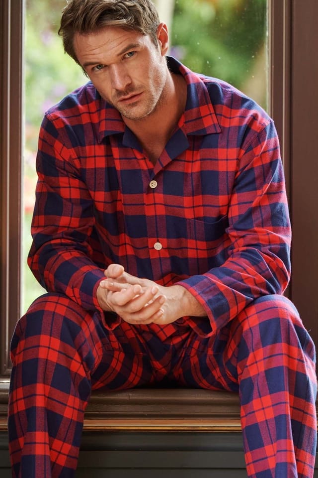 British Boxers British Boxers Men's "Dumbarton" Tartan Brushed Cotton Pyjama Set in Red - 3