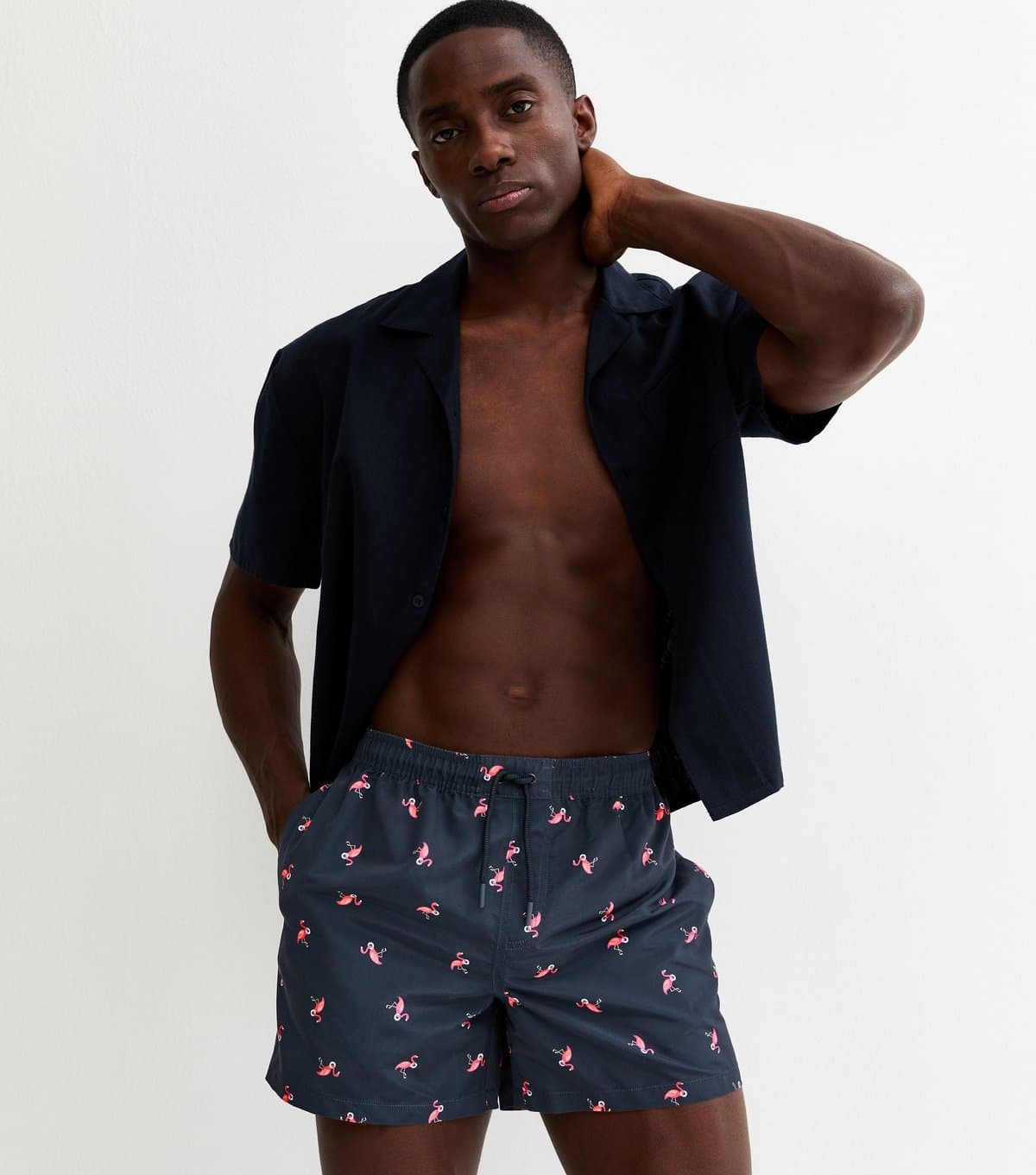 New Look Men's Blue Regular Flamingo Print Swim Shorts New Look