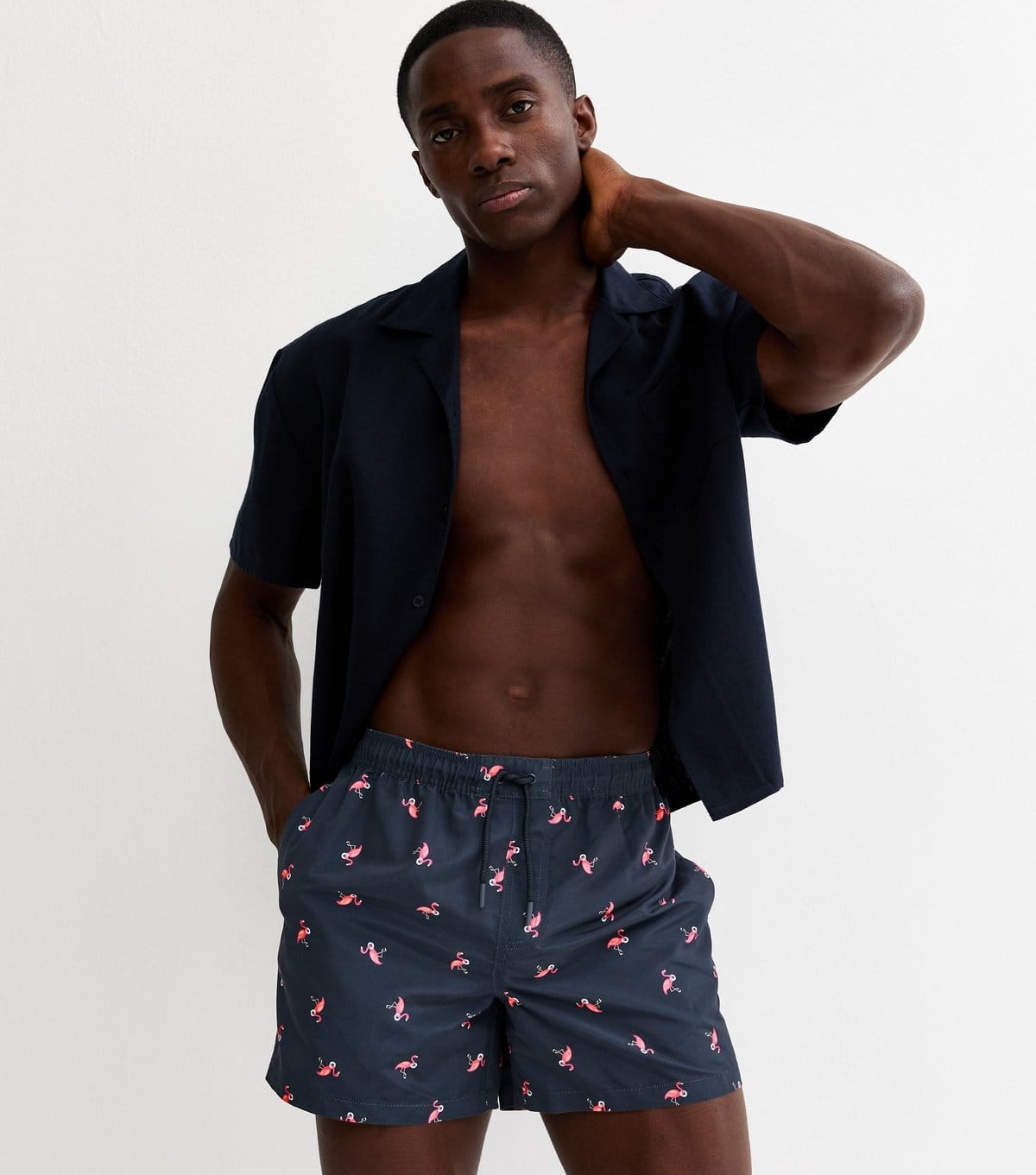 New Look Men's Blue Flamingo Print Swim Shorts