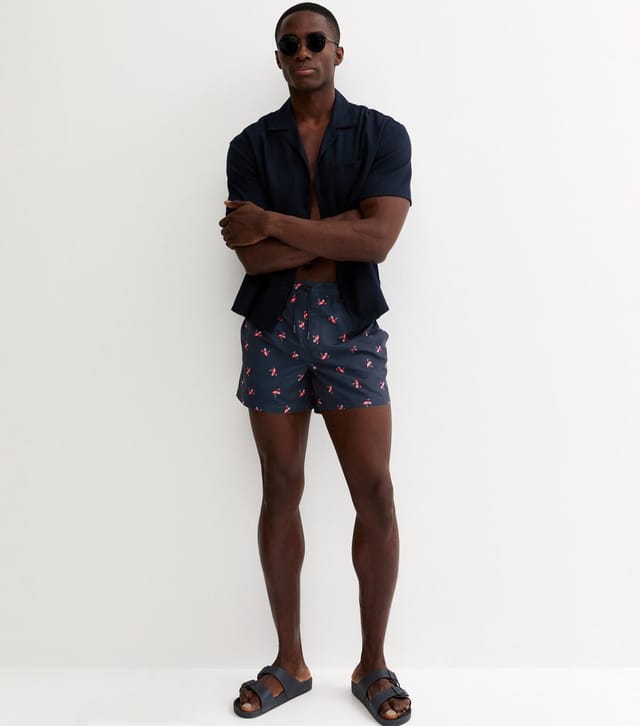 New Look Men's Blue Regular Flamingo Print Swim Shorts New Look - 2