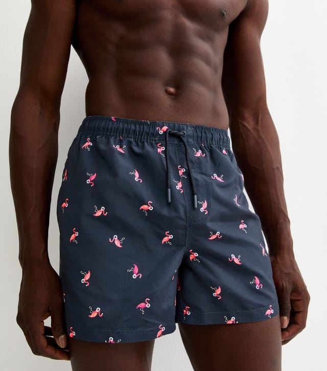 New Look Men's Blue Regular Flamingo Print Swim Shorts New Look - 3