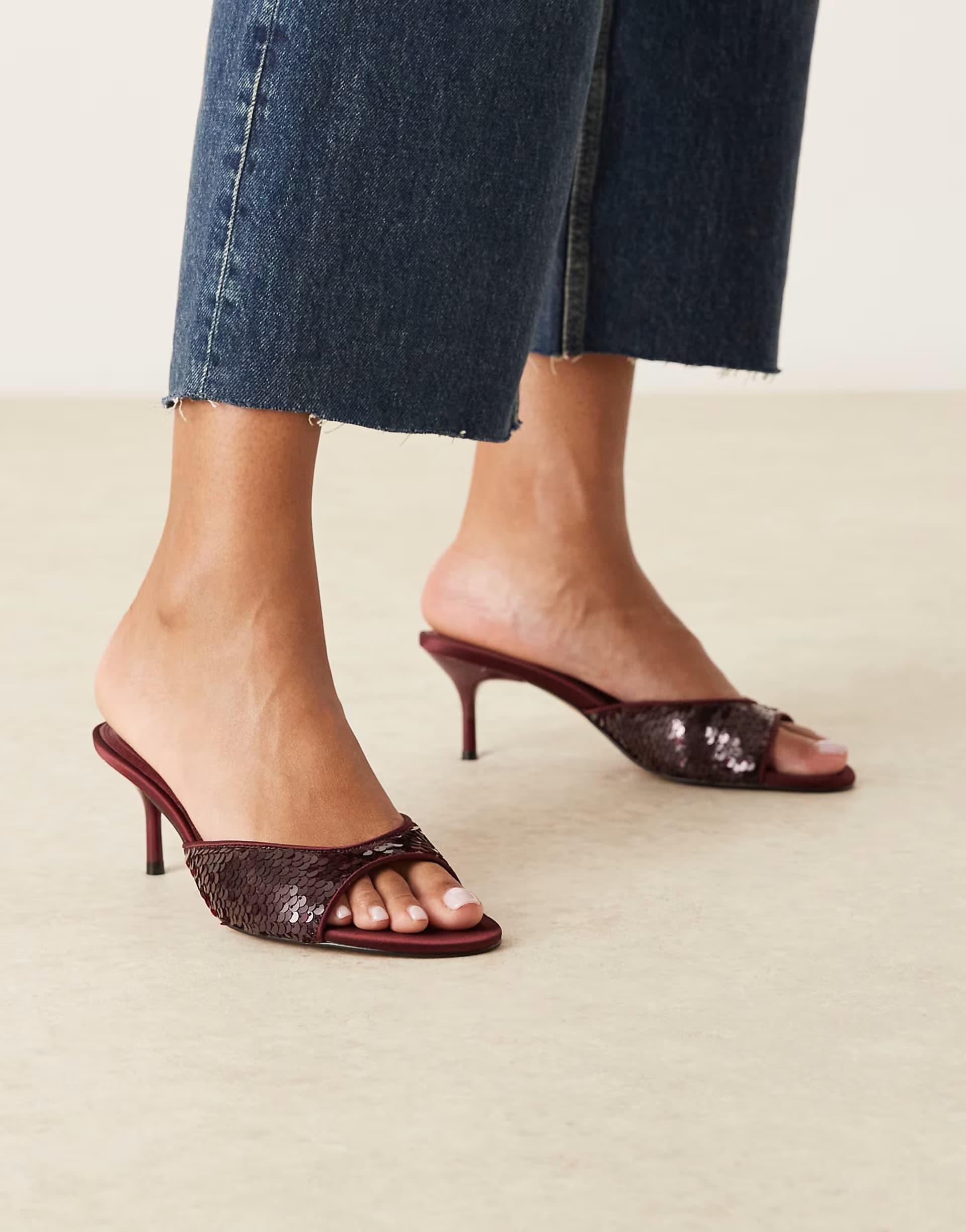 ASOS ASOS DESIGN Hush mid heeled mules in burgundy sequin