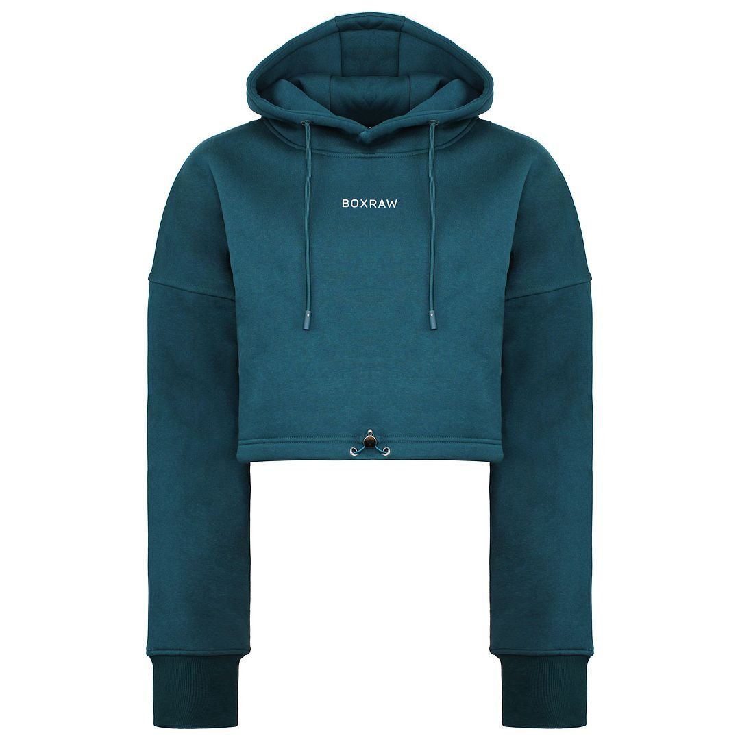 BoxRaw BoxRaw Women's Teal Pullover Johnson Cropped Hoodie in Blue - 1