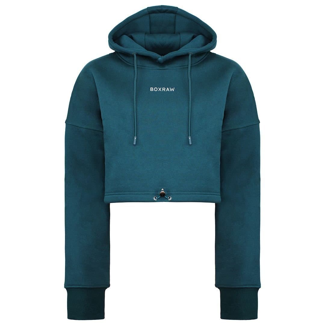 BoxRaw BoxRaw Teal Pullover Johnson Cropped Hoodie in Blue