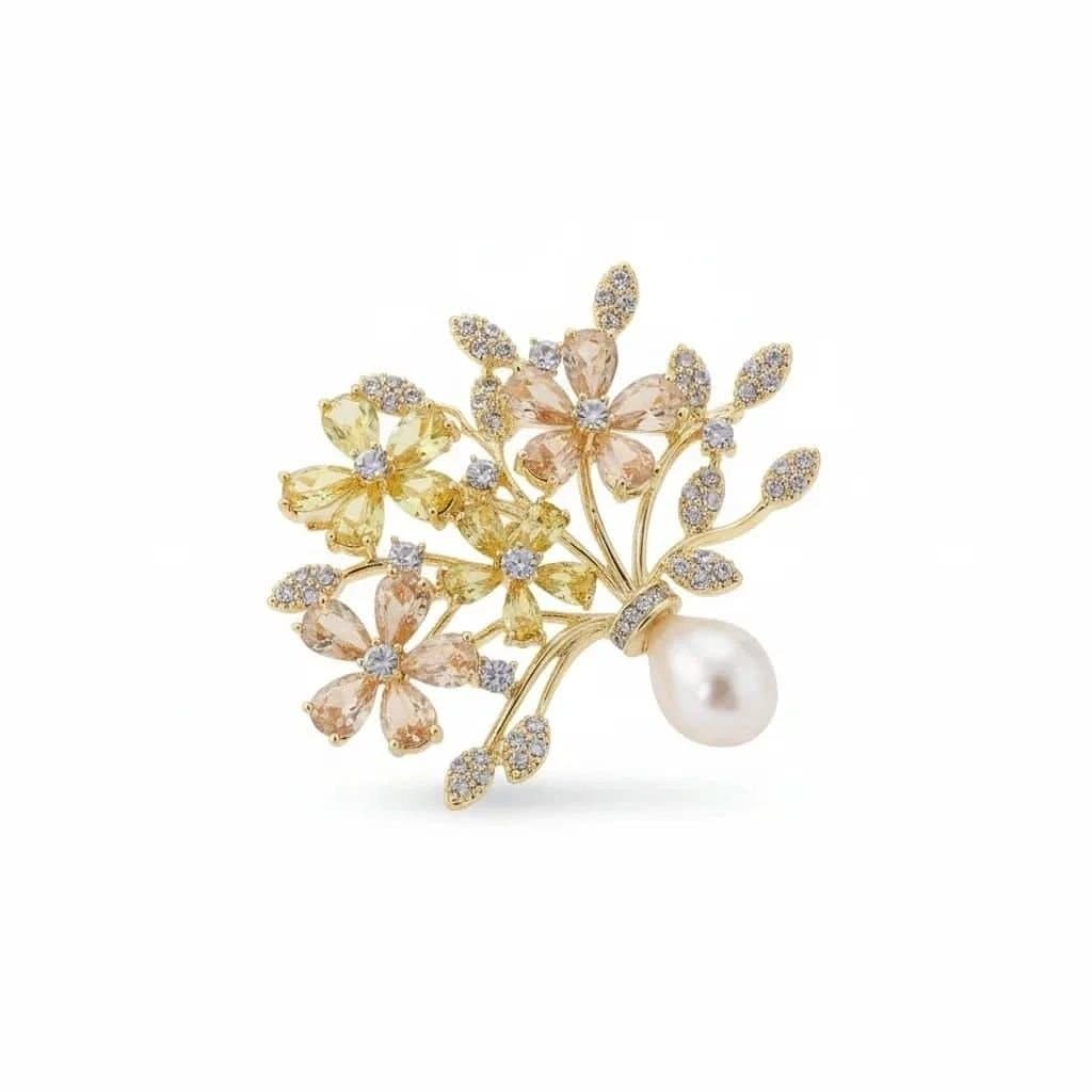 Angel Barocco Angel Barocco Vintage Floral Zircon & Pearl Brooch