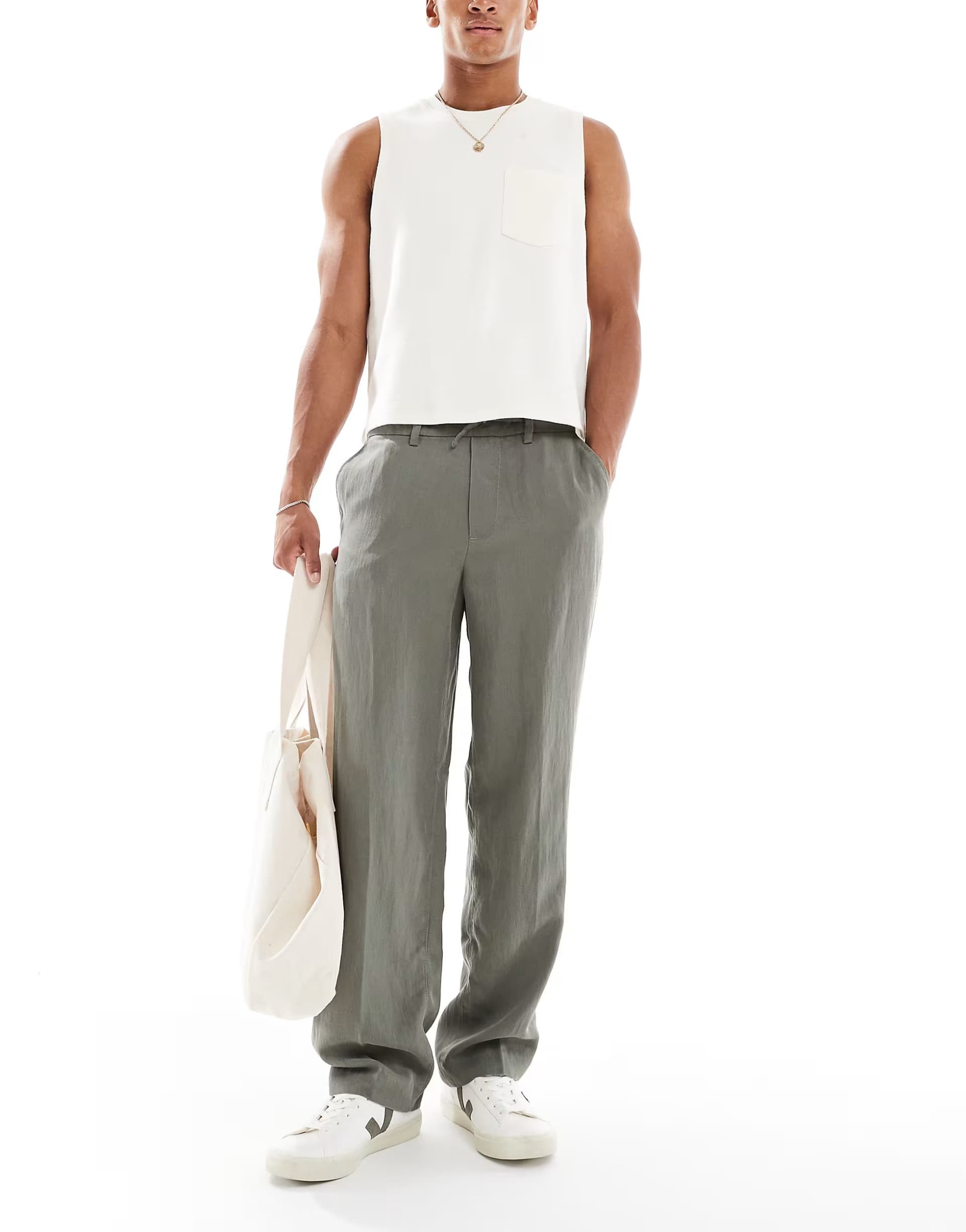 ASOS Jack & Jones lightweight drawstring trouser in khaki