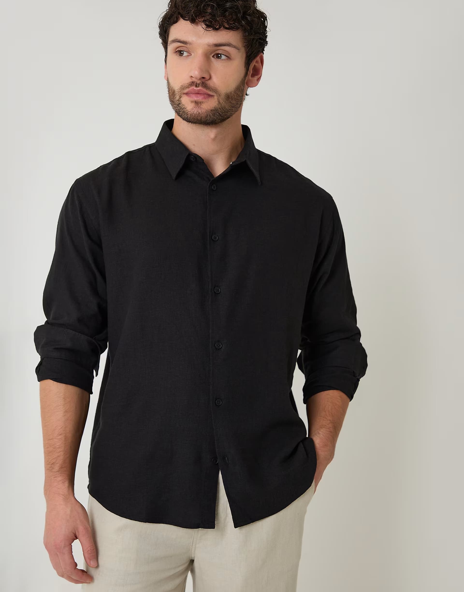 ASOS Threadbare Relaxed fit linen blend shirt in black
